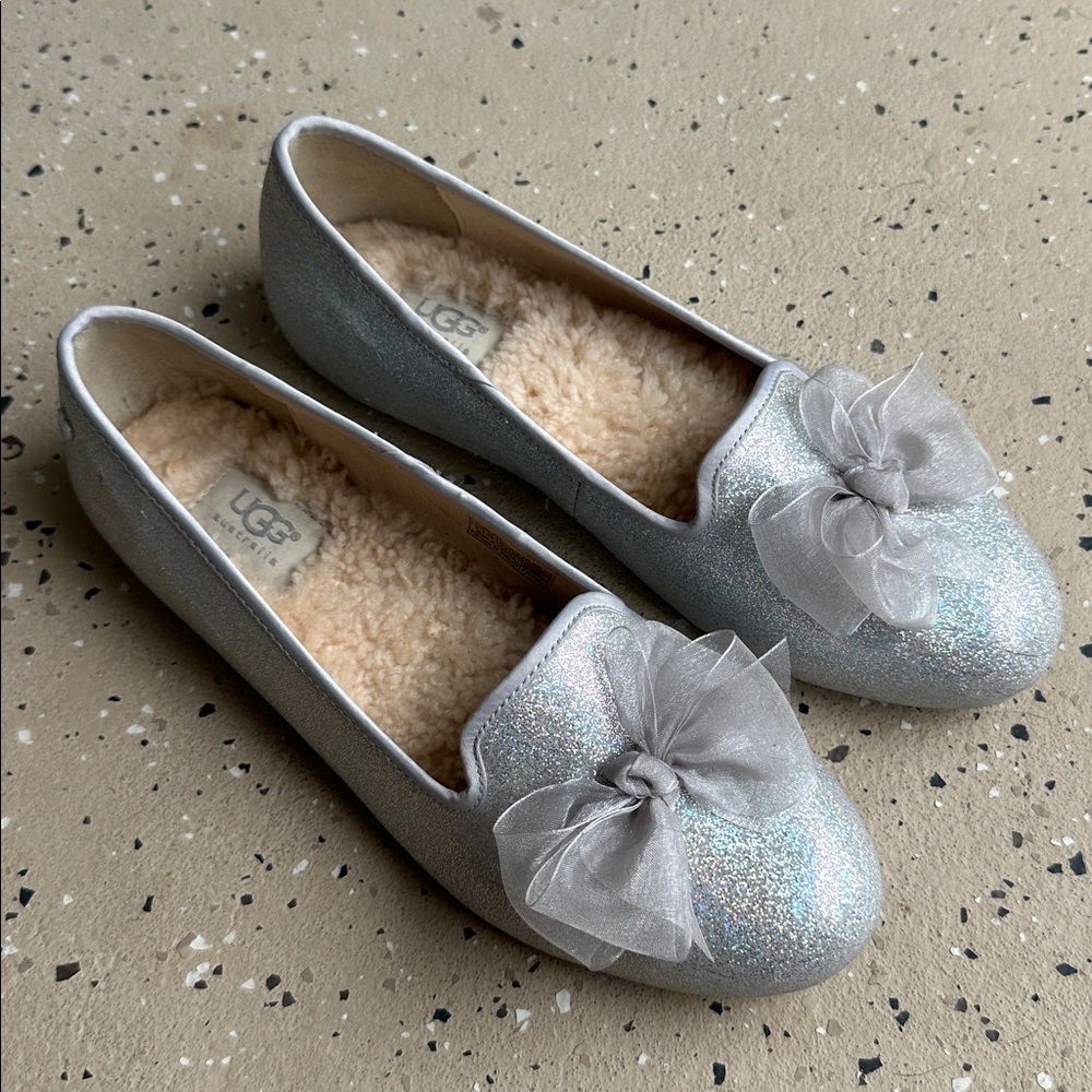 UGG Cream and sparkling silver slippers
